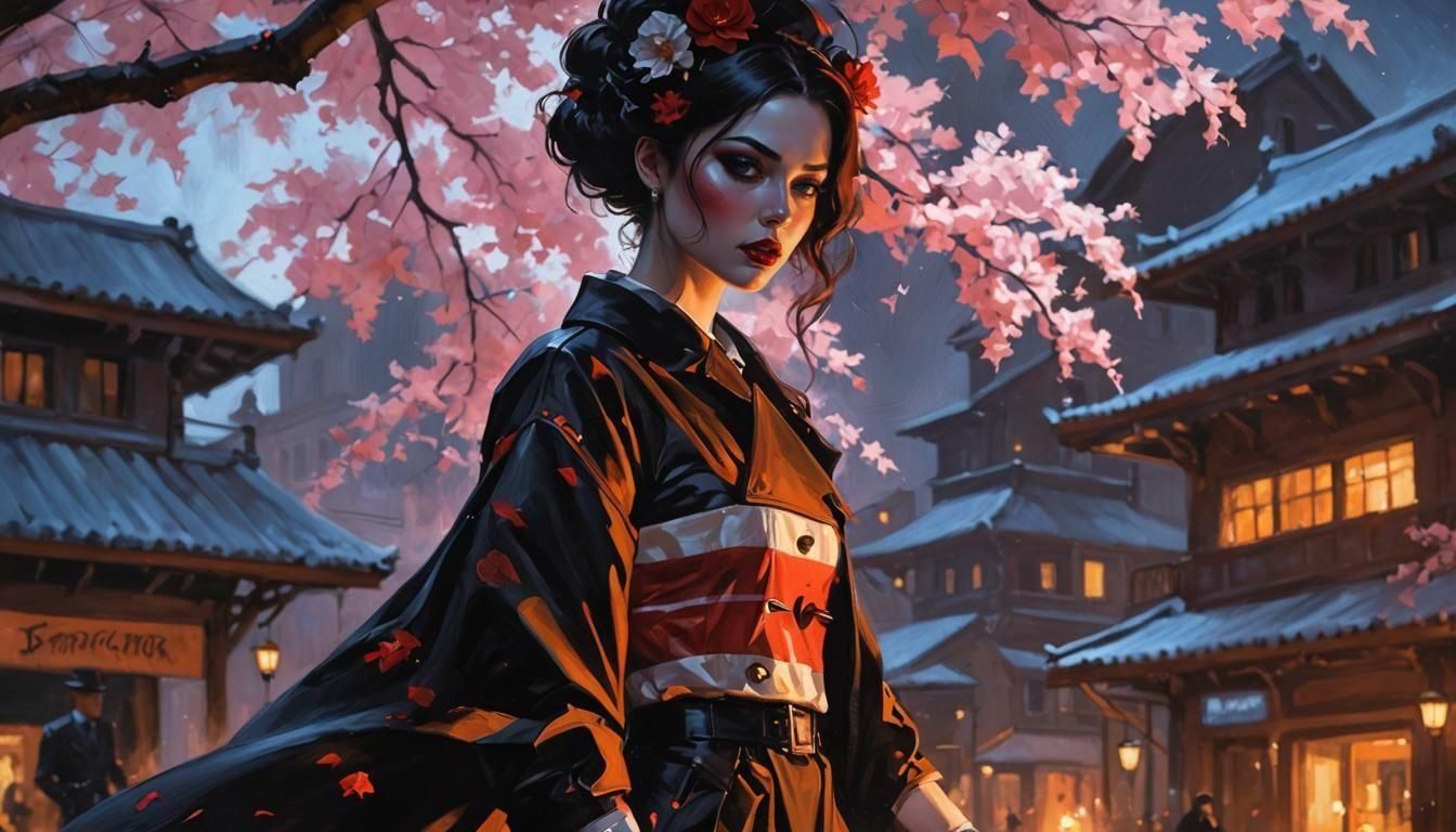 Noir Geisha Painting of Secrets and Danger