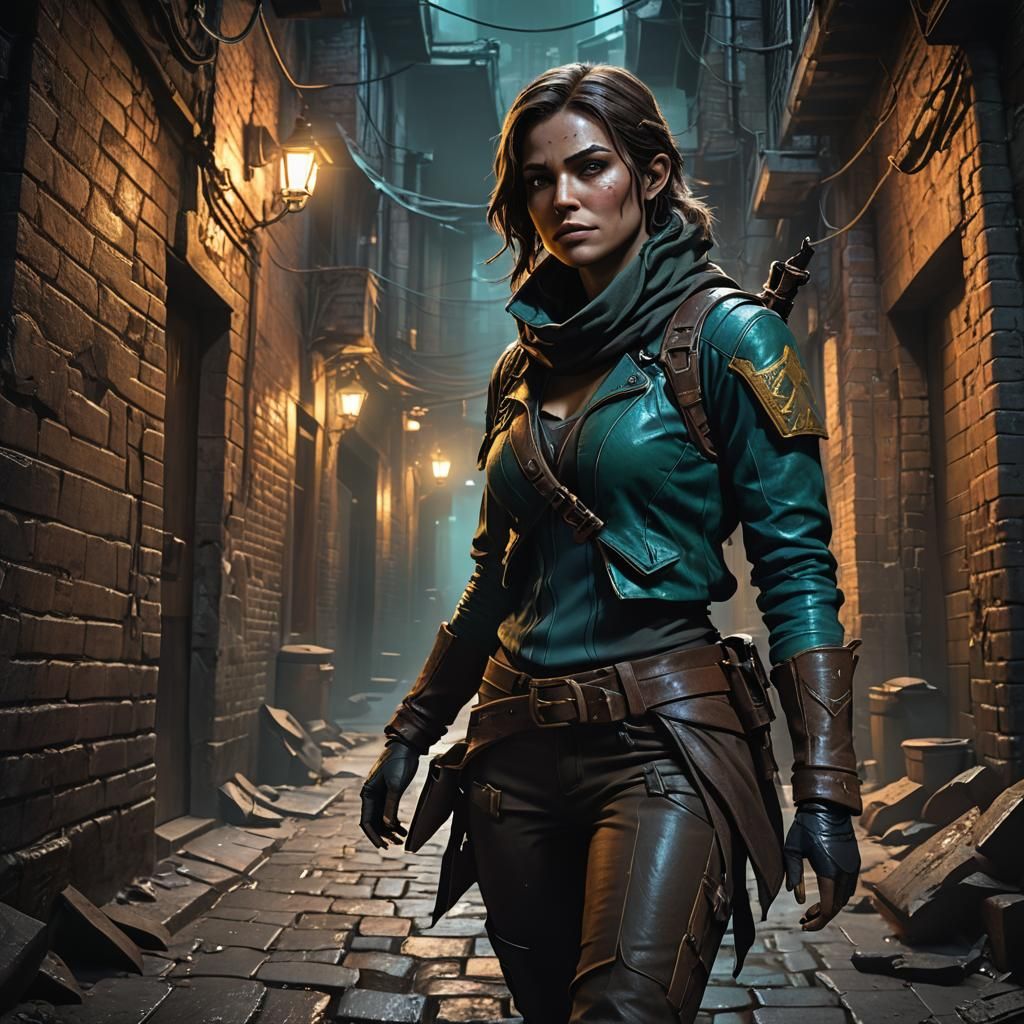 Half-Elf Rogue in Dark Alley: Fantasy Concept Art