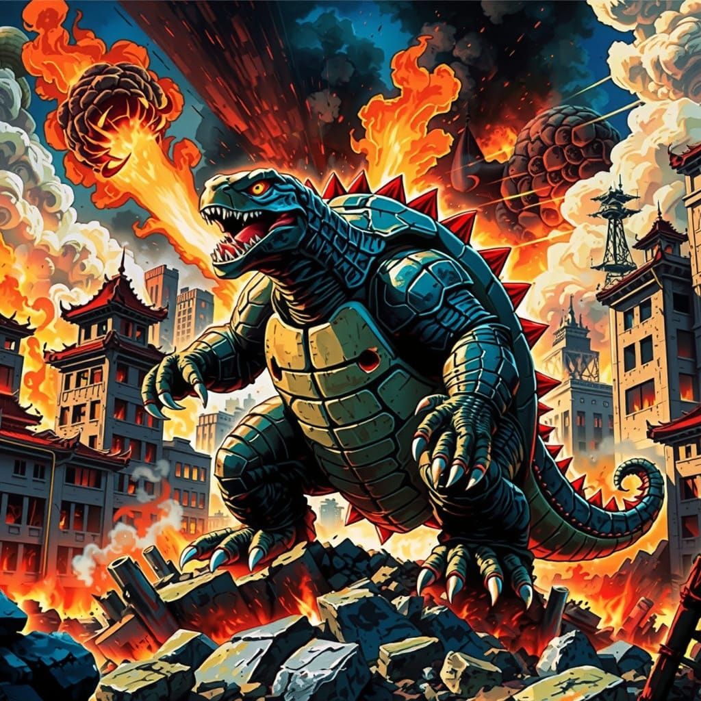 Gamera: Defender of the Earth in Retro Kaiju Style