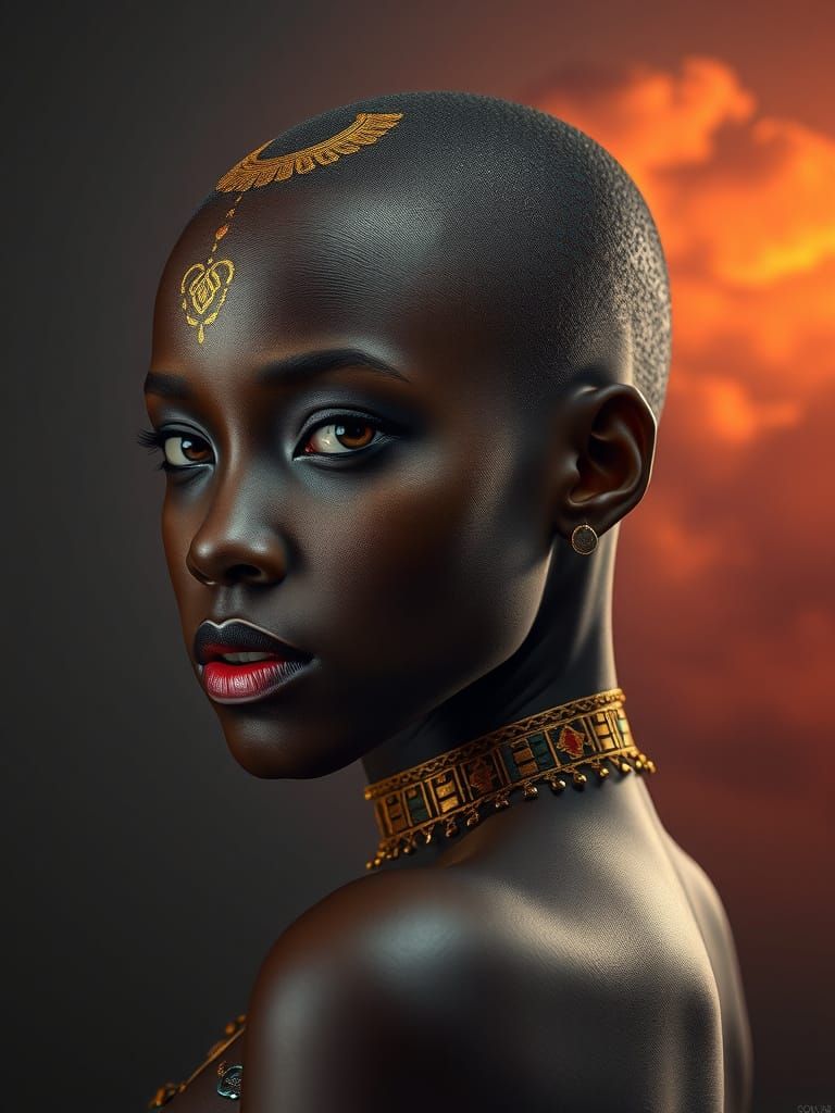 Ethereal African Goddess Emerges from Shimmering Shadows