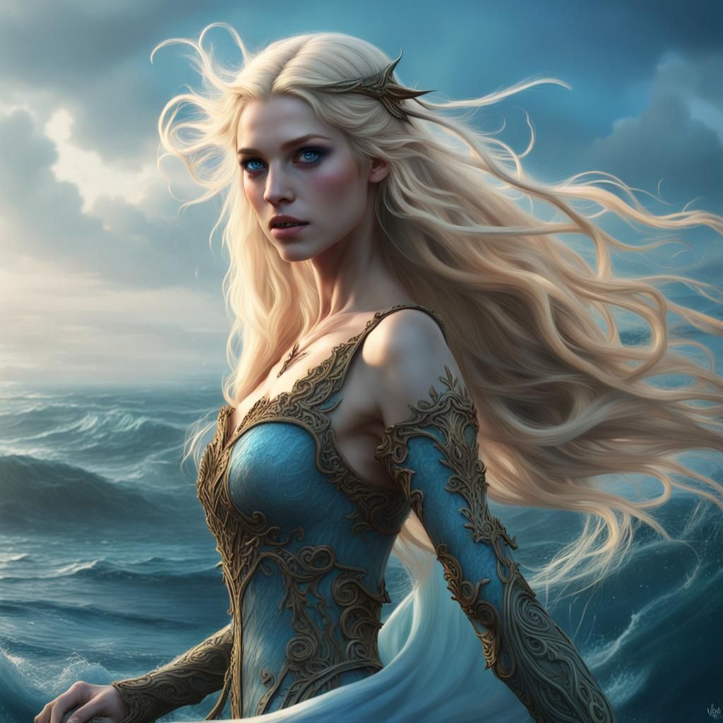 Sea Elf Casting Spell: Fantasy Concept Art