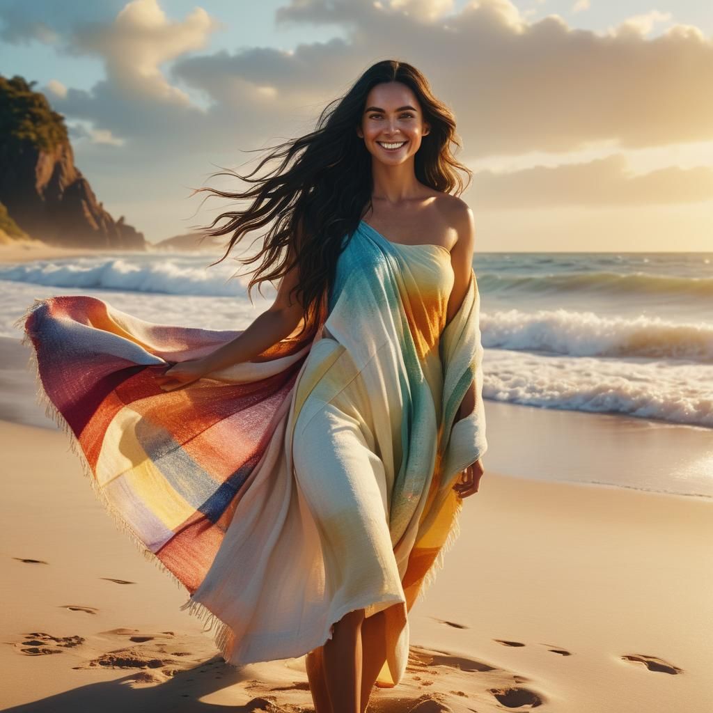Young Woman on Beach at Golden Hour