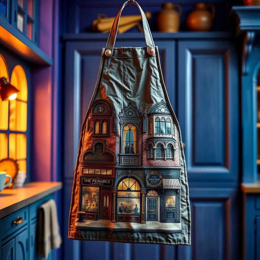 Paper Mache Apron with 19th Century Storefronts