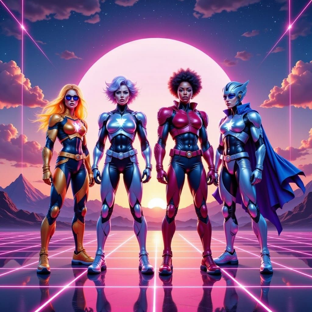 Synthwave Superheroines: Retro-Futuristic Goddess Superteam