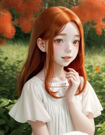 Auburn-Haired Girl Picking Flowers, Anime Key Visual