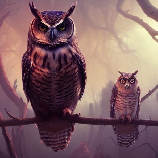 Owls in Dark Fantasy Style Concept Art