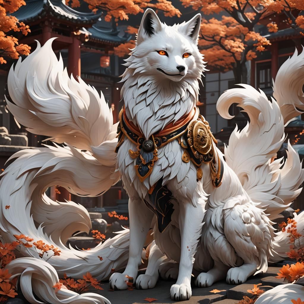 Majestic Nine-Tailed Kitsune in Anime Style