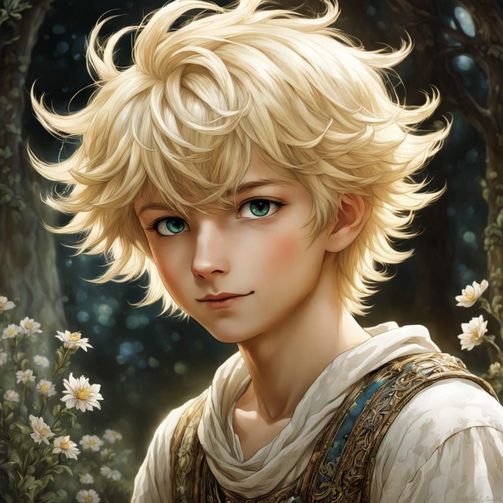 Cheerful Blond Boy in a Sunny Scene