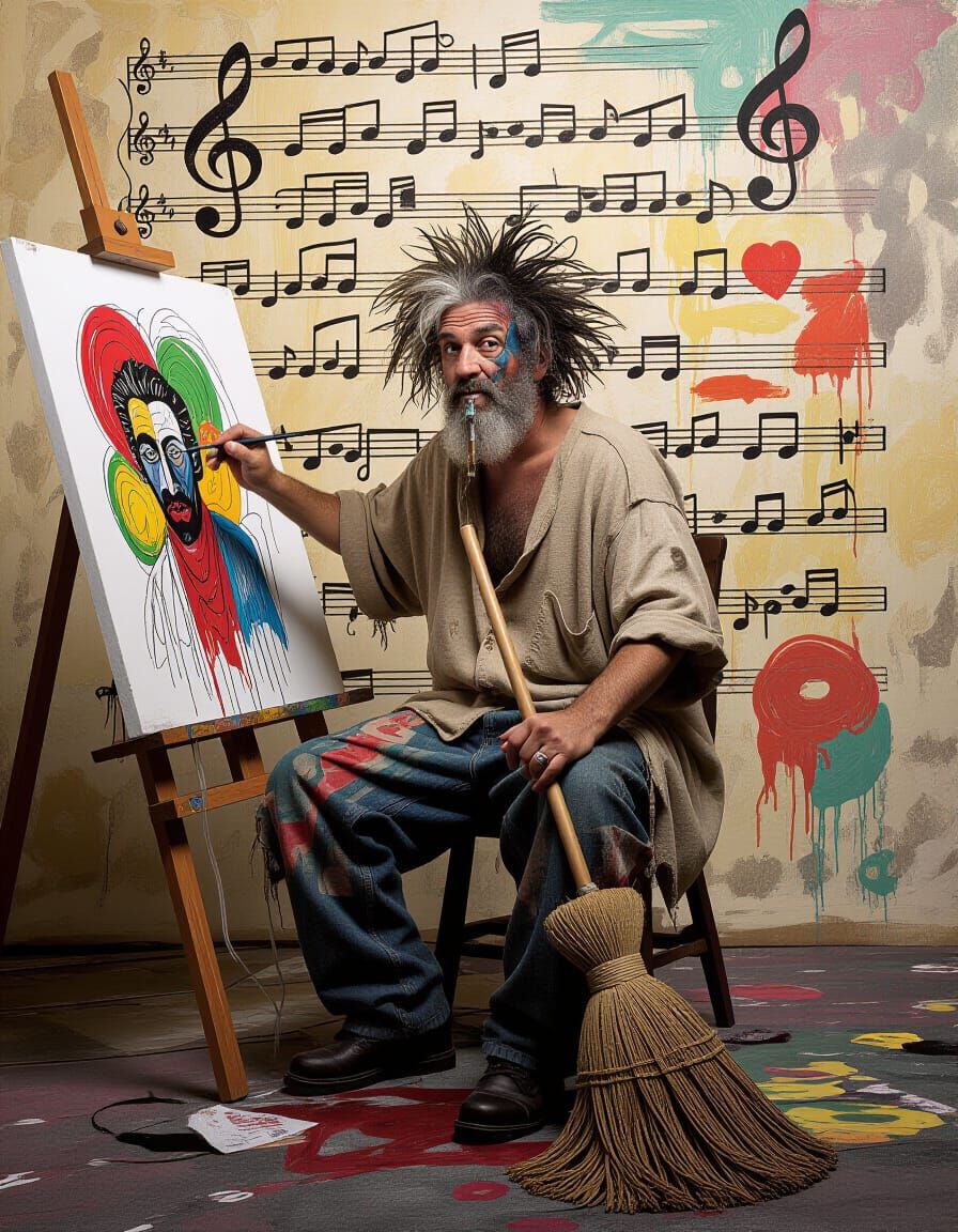 Expressionist Art God Painting with Mop Brush