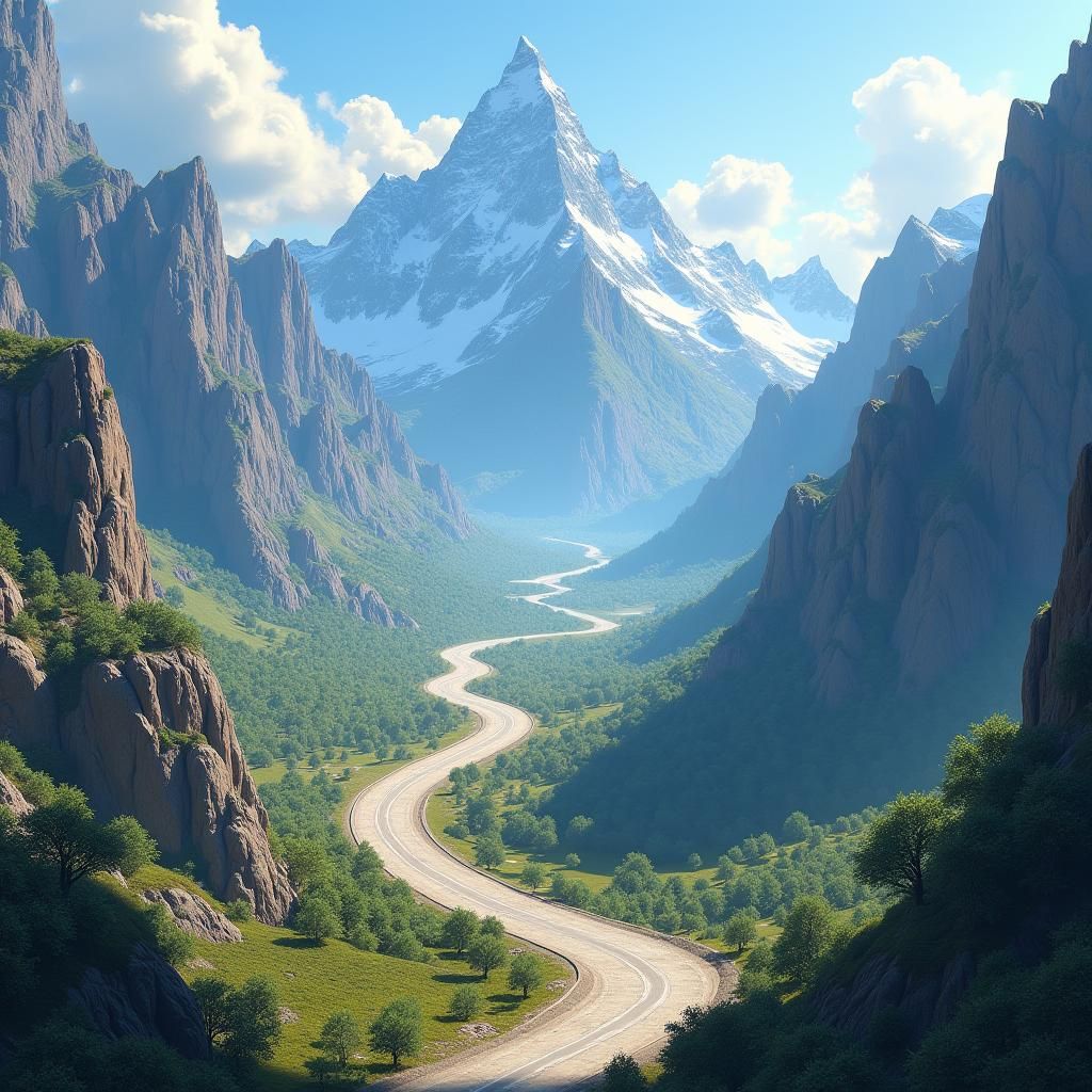 Mountain Road in V Shape, Digital Painting
