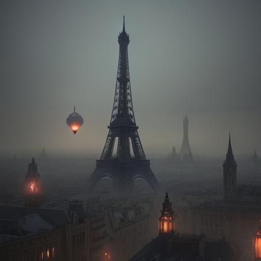 Eiffel Tower in Steampunk Renaissance Dreamscape