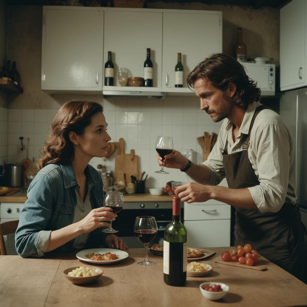 Man Serving Wine with Refrigerator Background