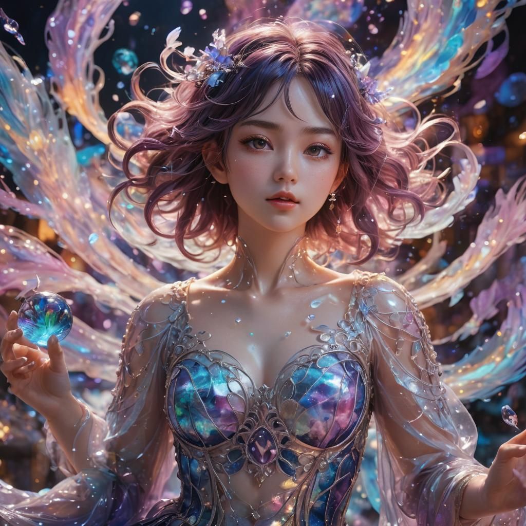 Ethereal Woman in Iridescent Anime Art