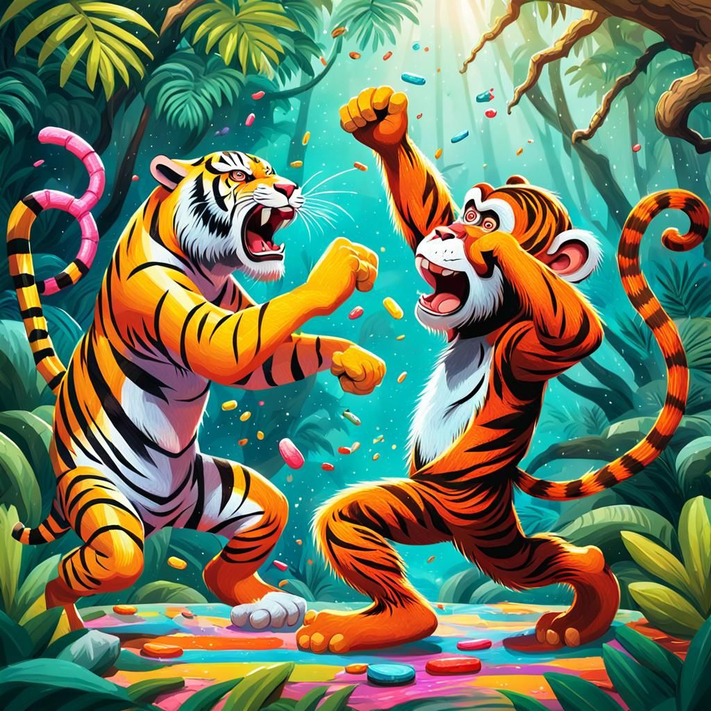 Jungle Showdown: The Tiger vs. Tiger Monkey Face-Off