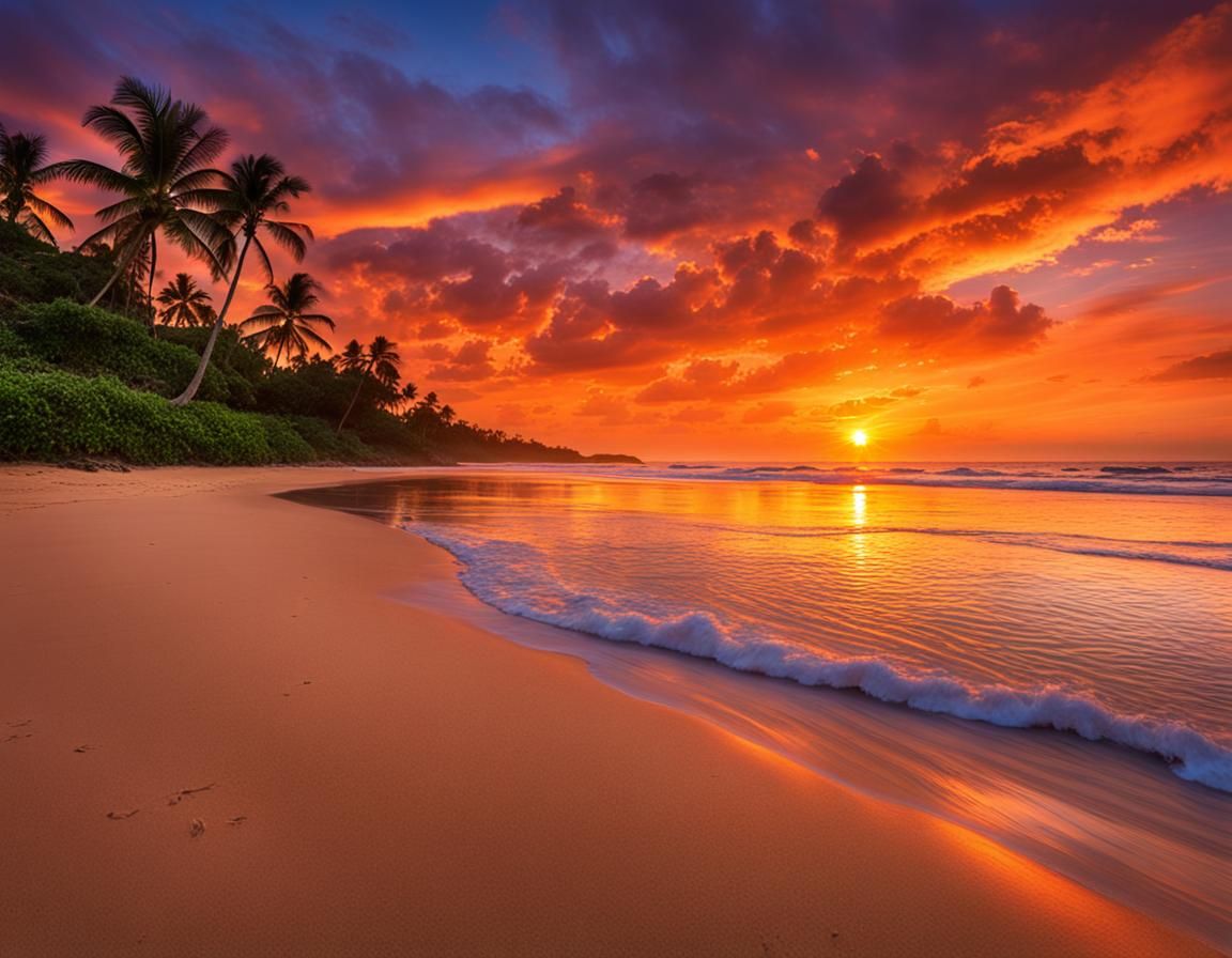 Tropical Beach Sunset with Warm Hues