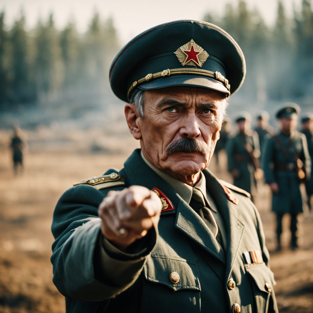 Sergeant of the USSR Points with Determination in Cinematic ...