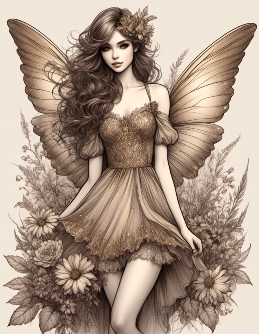 Fantasy Fairy Portrait in Antique Gold Style