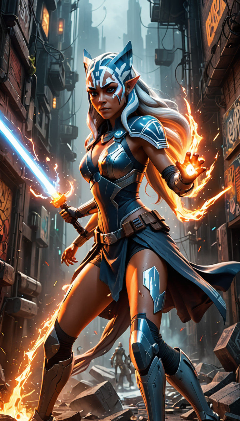 Hyperrealistic Ahsoka as the Fantastic Four