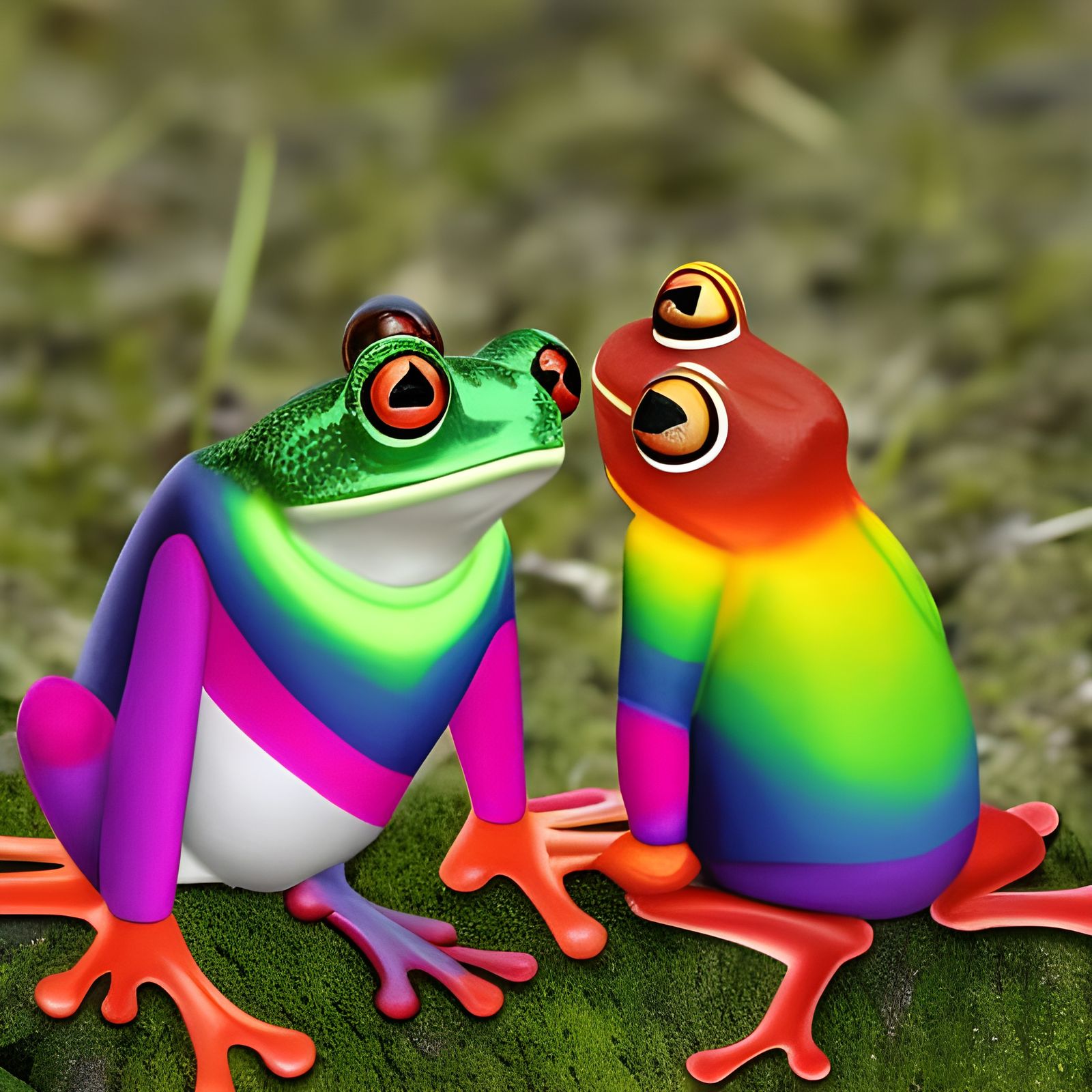 Vibrant Frogs Dancing Under a Rainbow