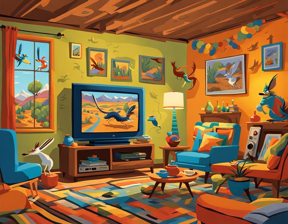 Road Runner and Coyote TV Scene in Cozy Room