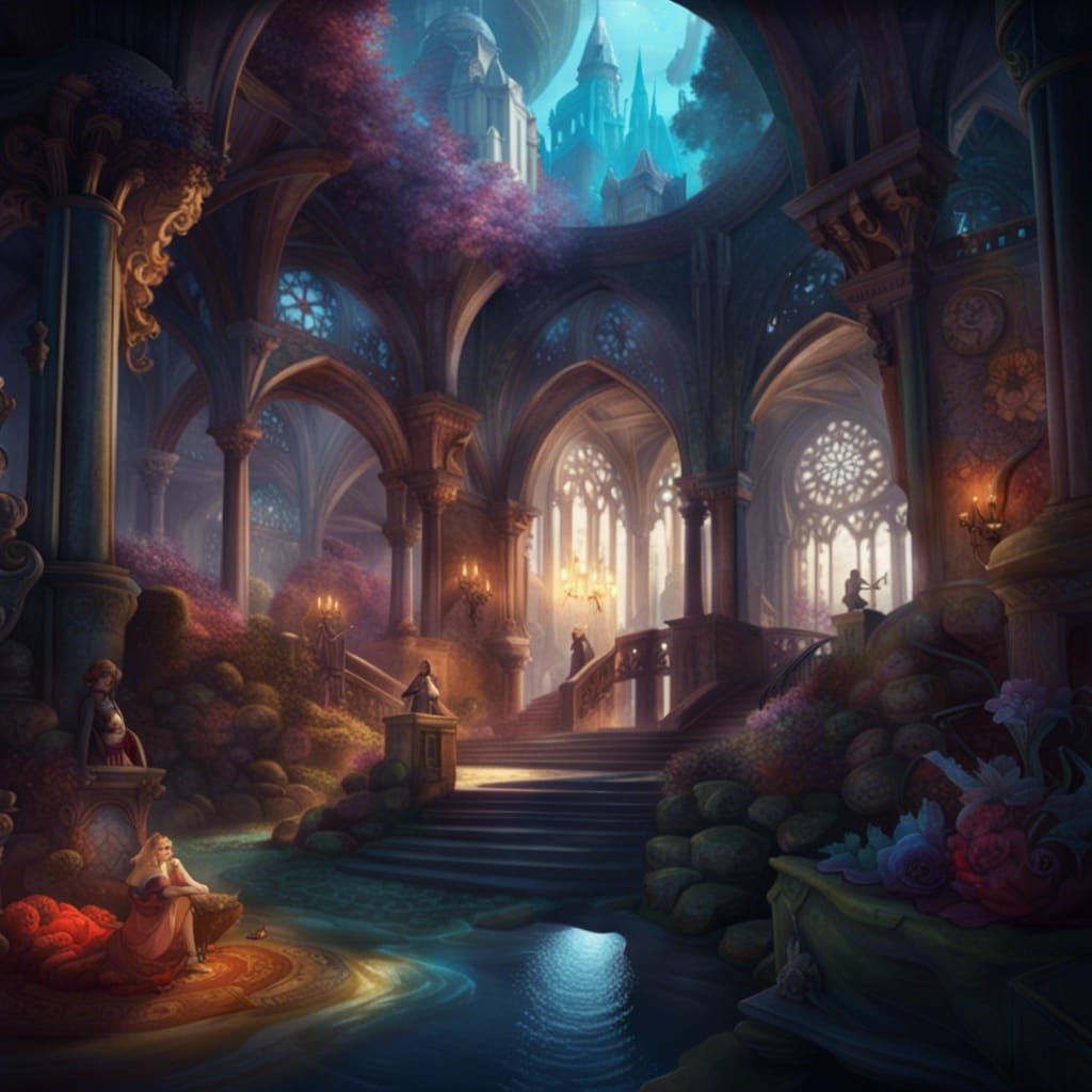 Magic World with People in Ethereal Acrylic Art