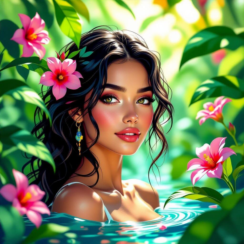 Bienvenido Agosto: Hyperrealistic Splash Art with Floral Sce...