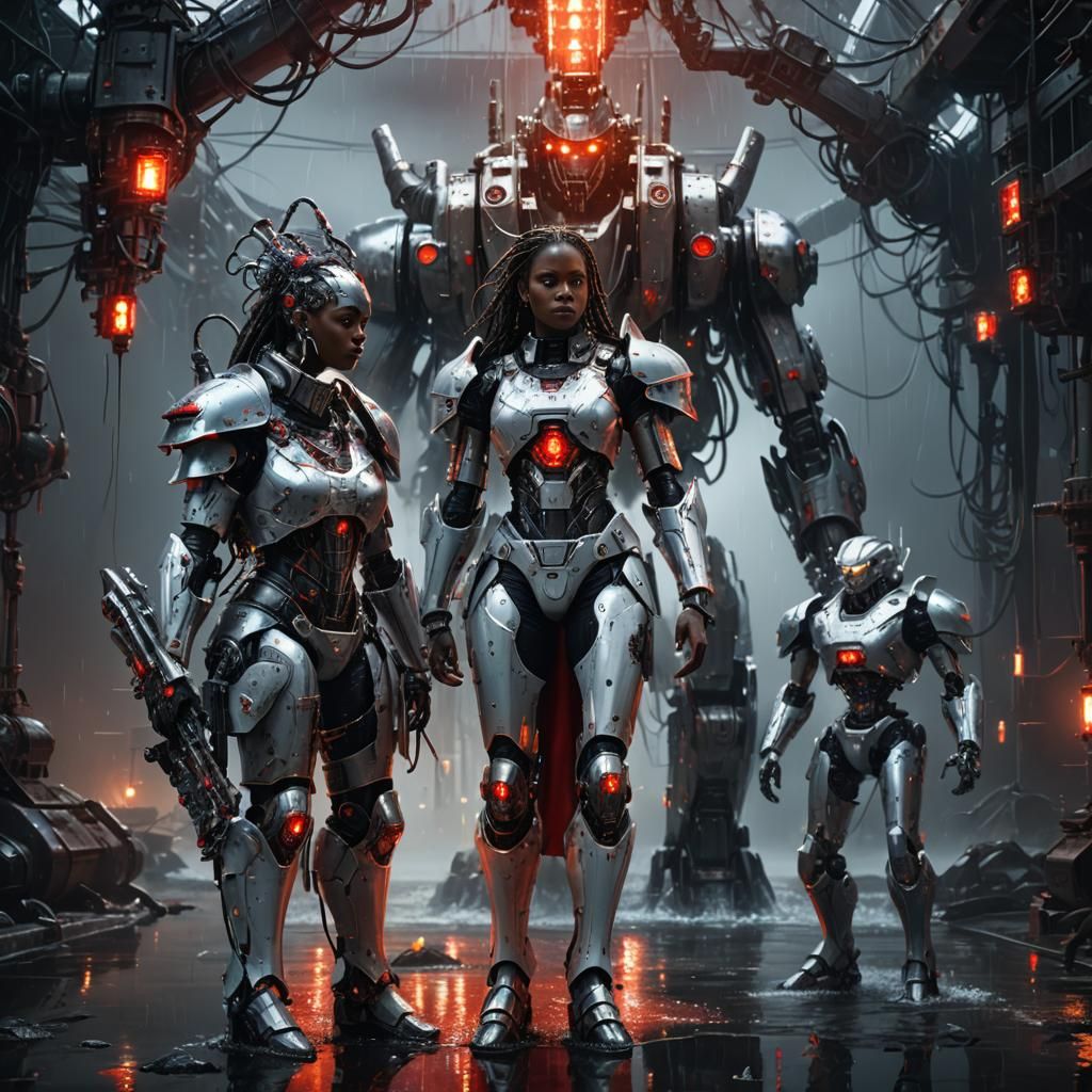 Haitian Goddess with Robot in Dark Fantasy Style