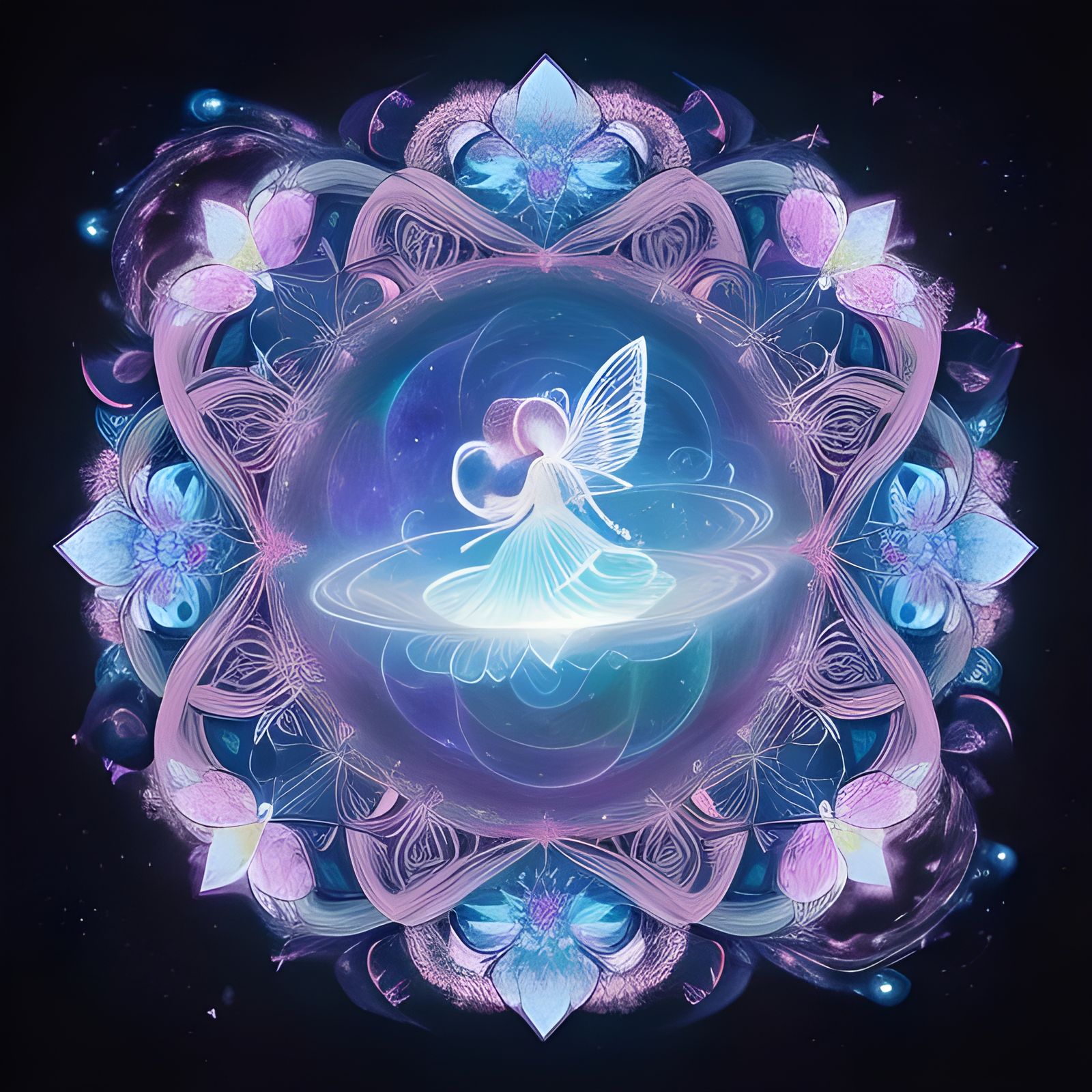 Moonlit Night Fairy with Child in Astral Garden