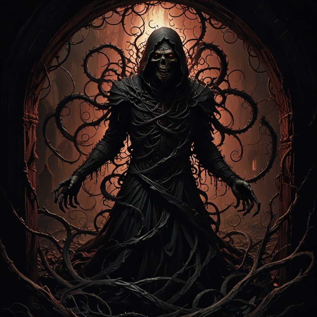 Twisted Wine Creature in Dark Fantasy Landscape