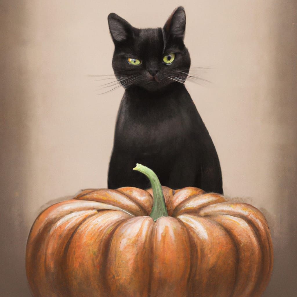 Giant Pumpkin and Black Cat Halloween Surrealism