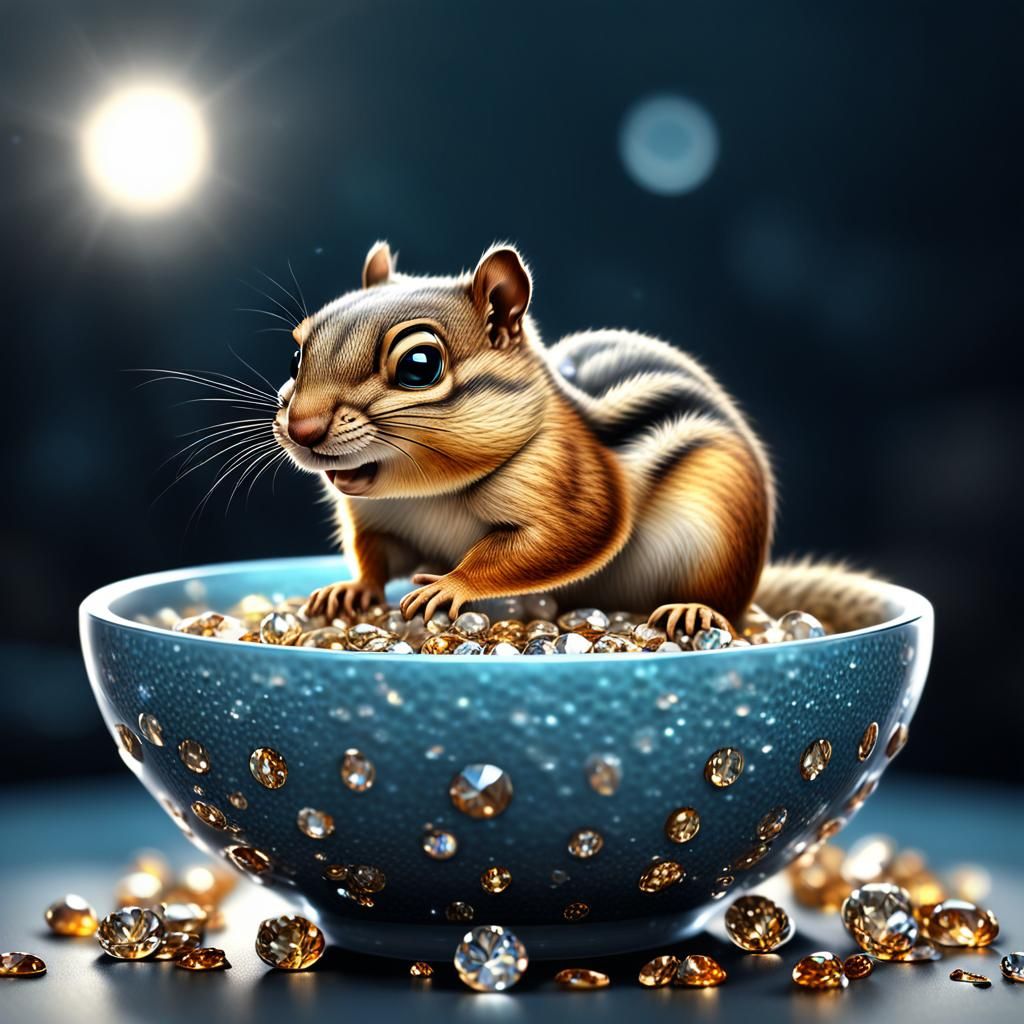 Chipmunk in Diamond Bowl: Hyperrealistic Concept Art