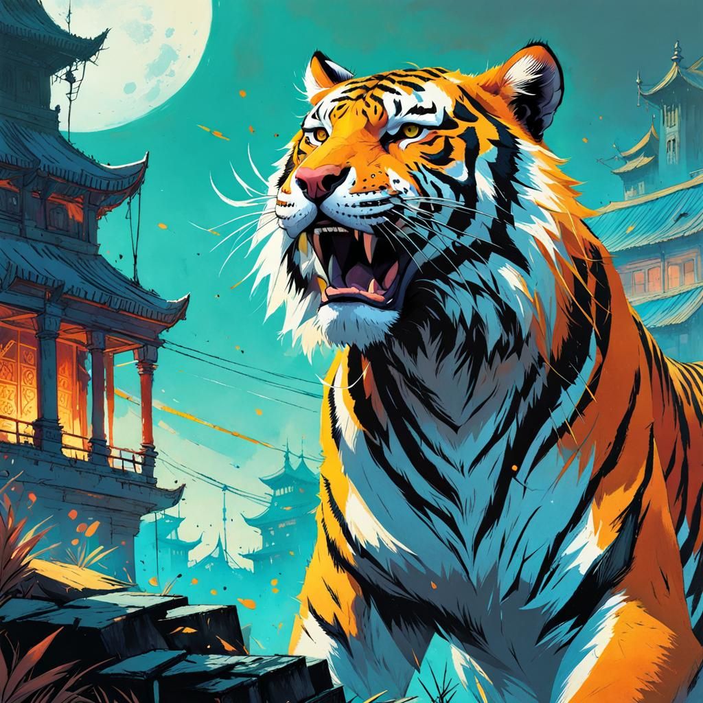 Fantasy Tiger Art in Complementary Colors