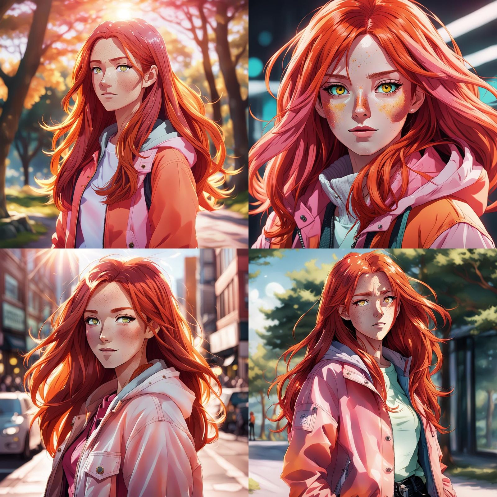 Anime Girl with Freckles in Manga Style