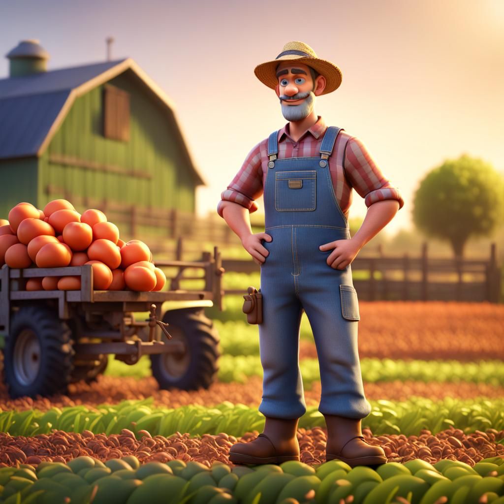 Farmer in Overalls: Pixar-Inspired 3D Art