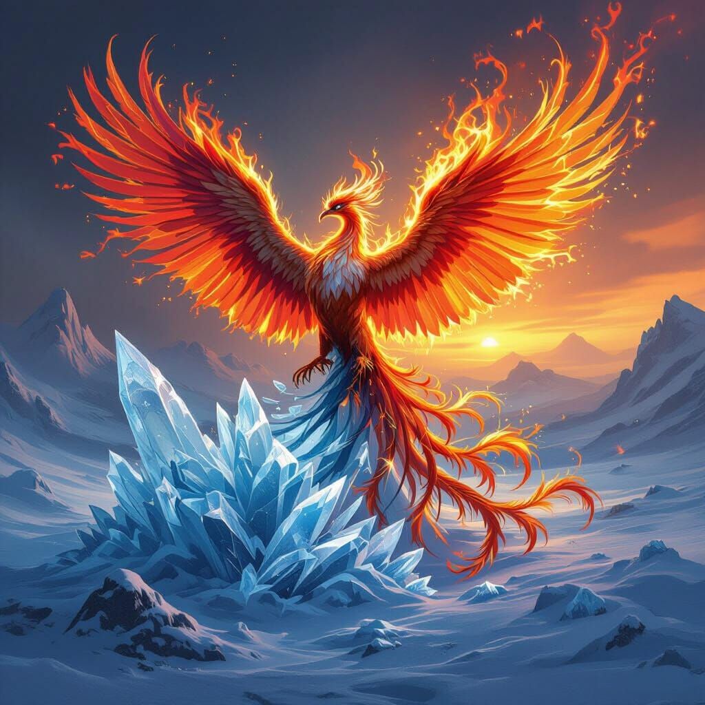 Phoenix of Fire and Ice in Epic Fantasy Art Style