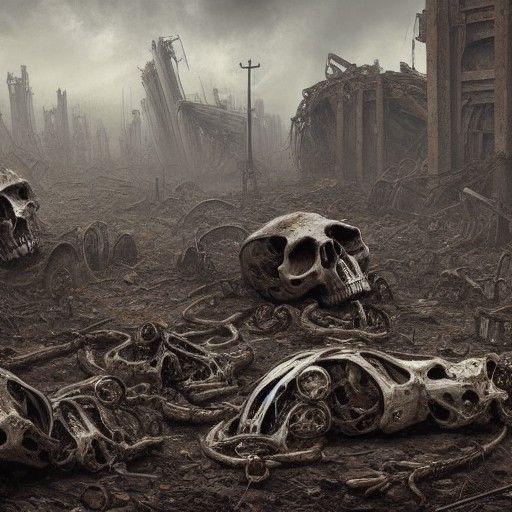 Post-Apocalyptic Robot Graveyard in Renaissance Painting Sty...