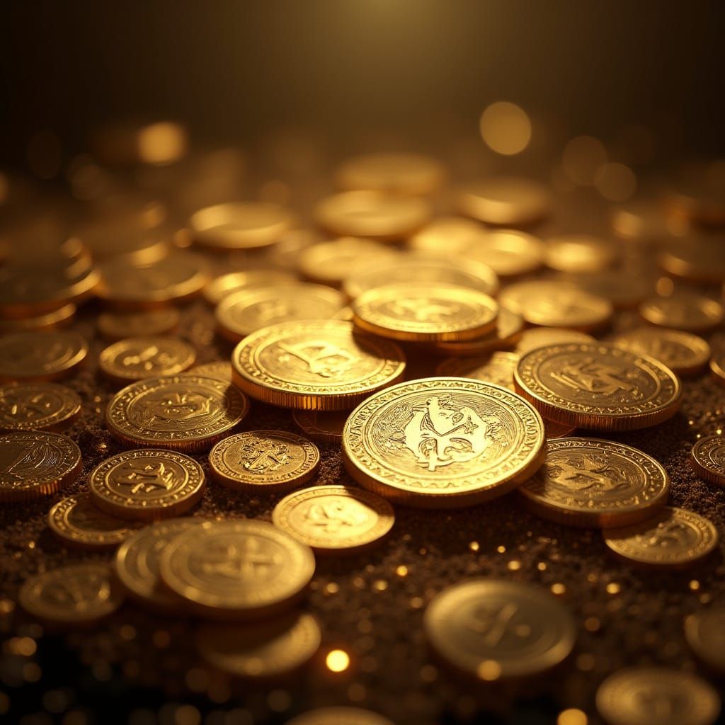 Luxurious Gold Coins in Opulent Digital Matte Painting