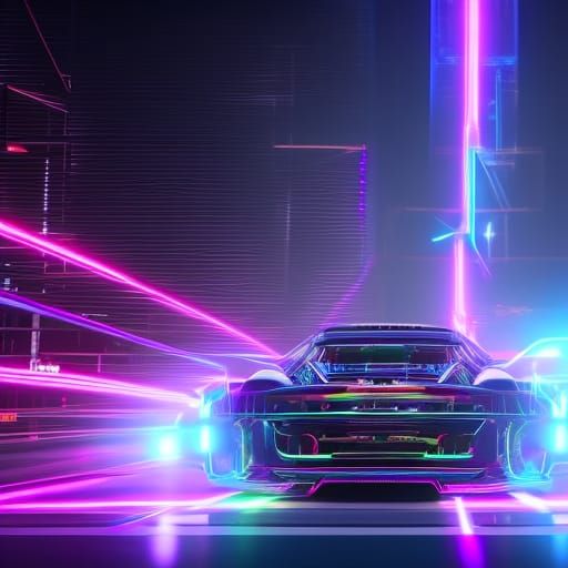 Neon Race Car Drifting Through Tokyo Streets