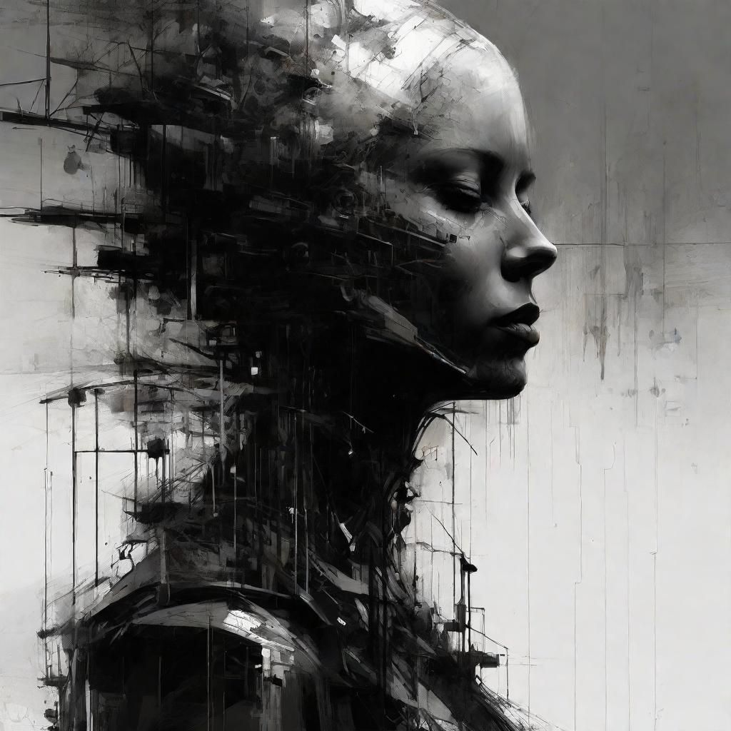 Hyperdetailed Fractal Automaton in Charcoal Style