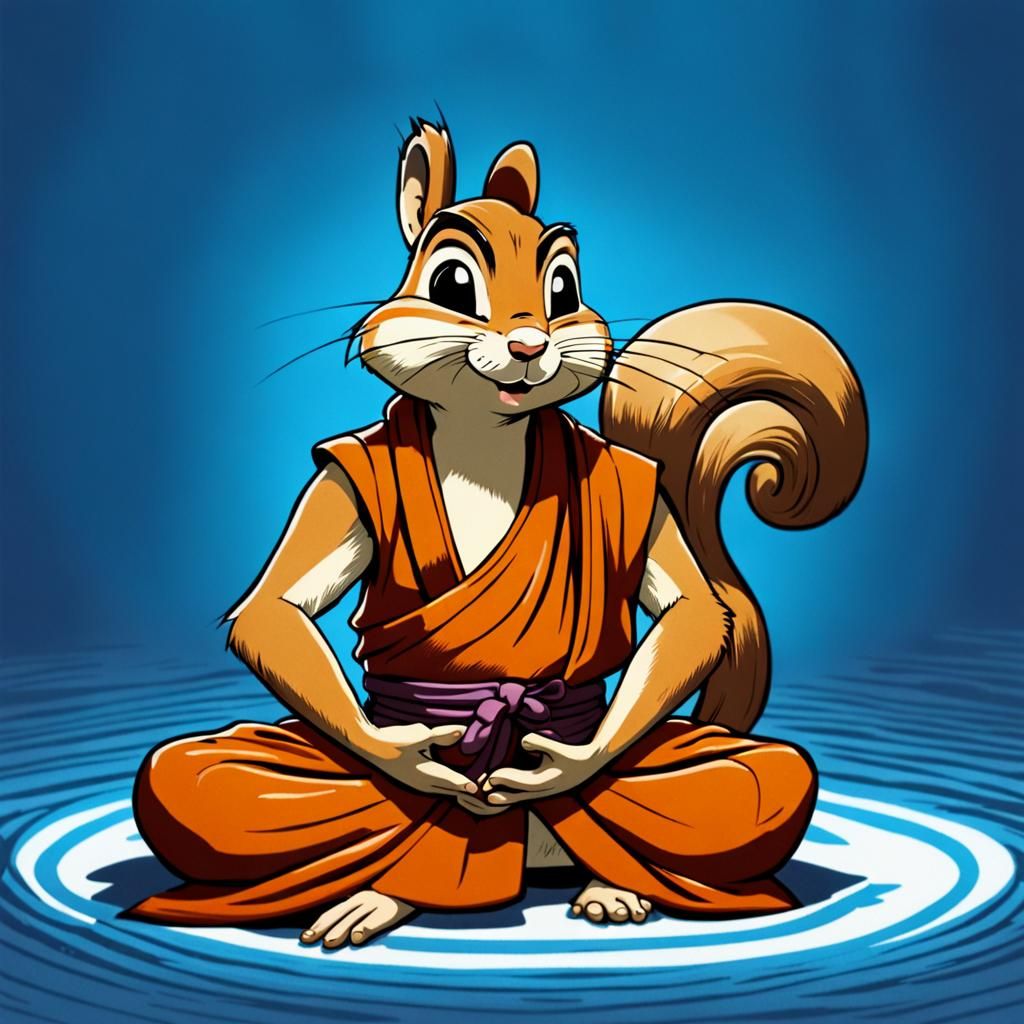Cartoon Chipmunk Monk Meditating in Disney Style