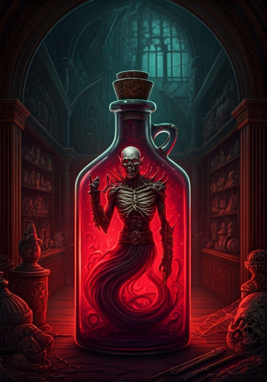 Menacing Genie in a Bottle, Gothic Surrealism