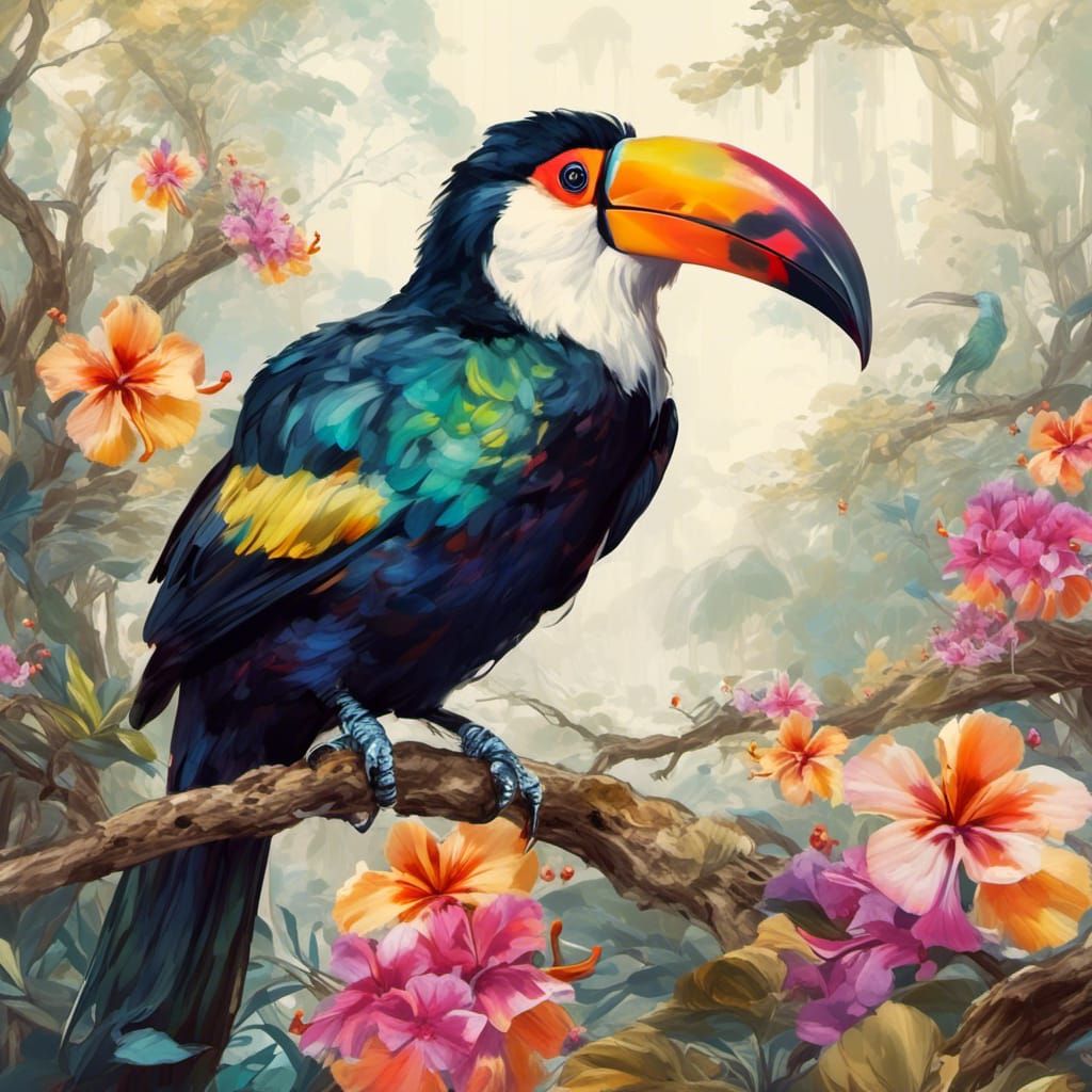 Hyperreal Toucan Bird with Tree of Life