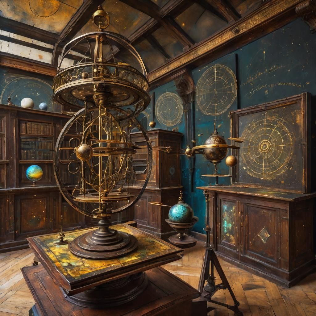 Orrery in Medieval Room as Graffiti Art