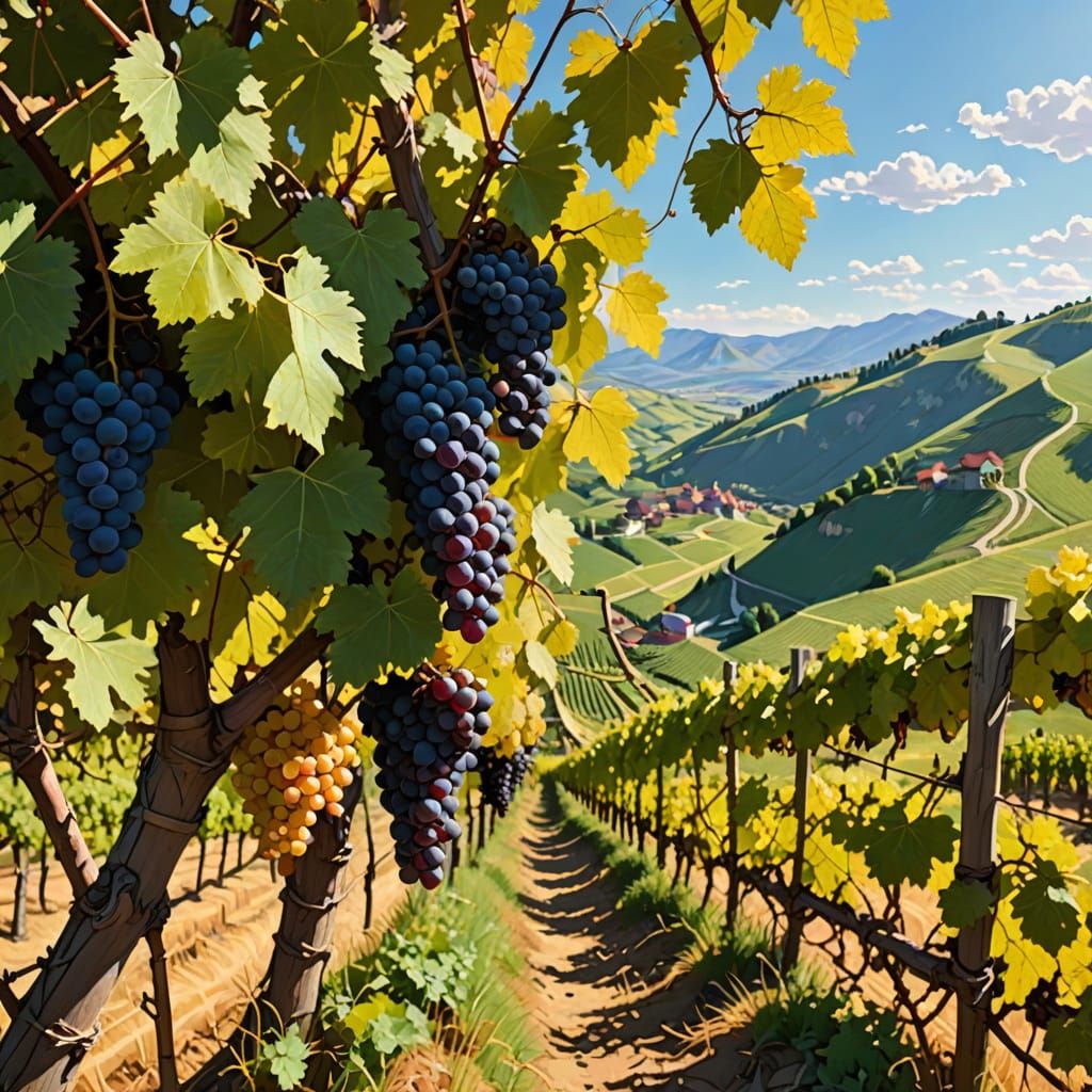 Bruegel-esque Vineyards Bathed in Golden Sunlight
