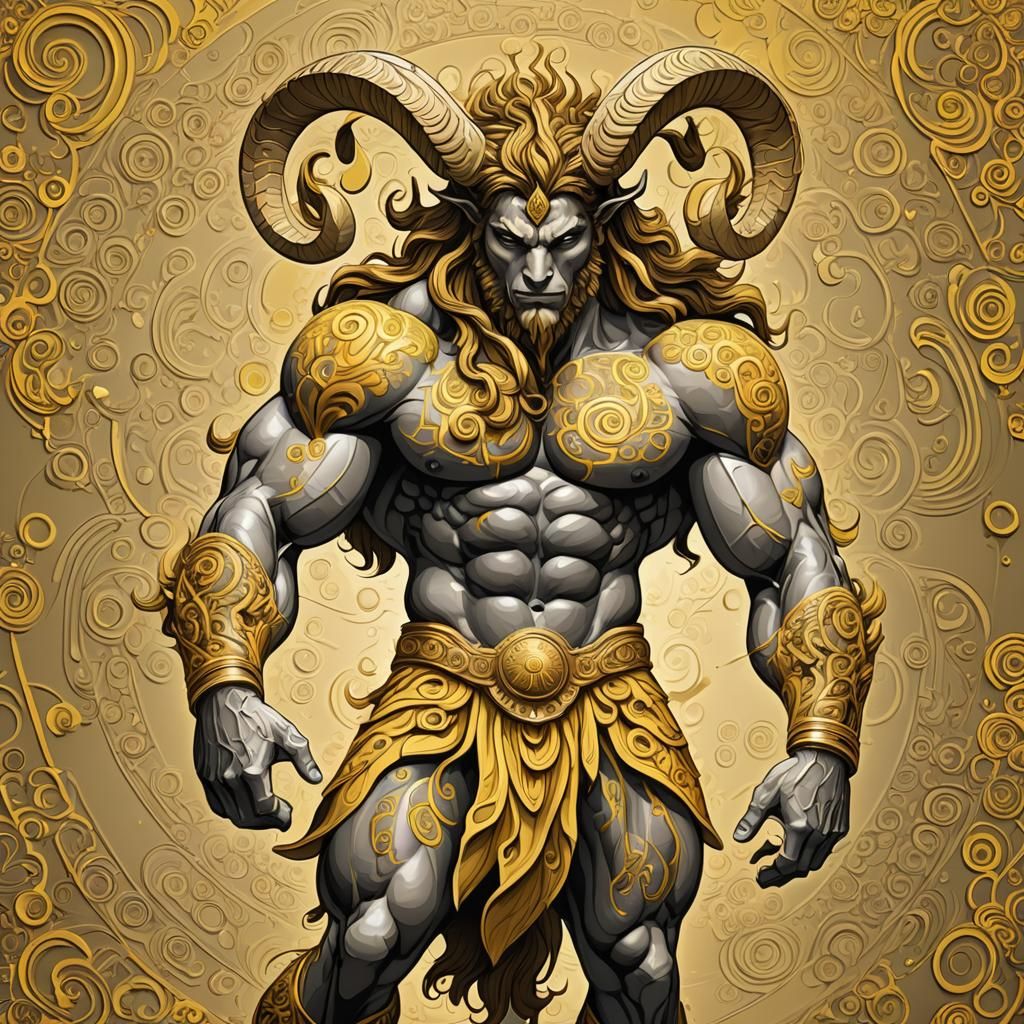 Aries Zodiac Warrior with Abstract Fractal Horns