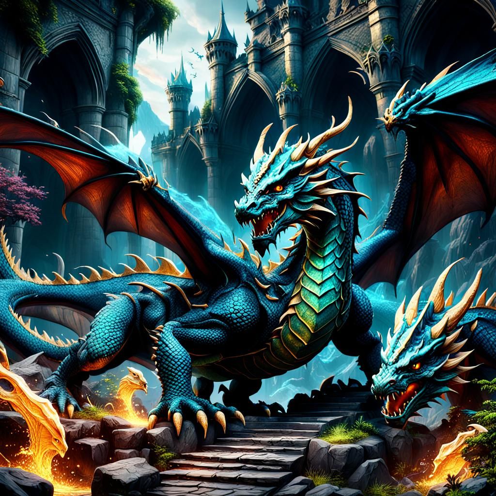 Elemental Dragons in Detailed Fantasy Concept Art