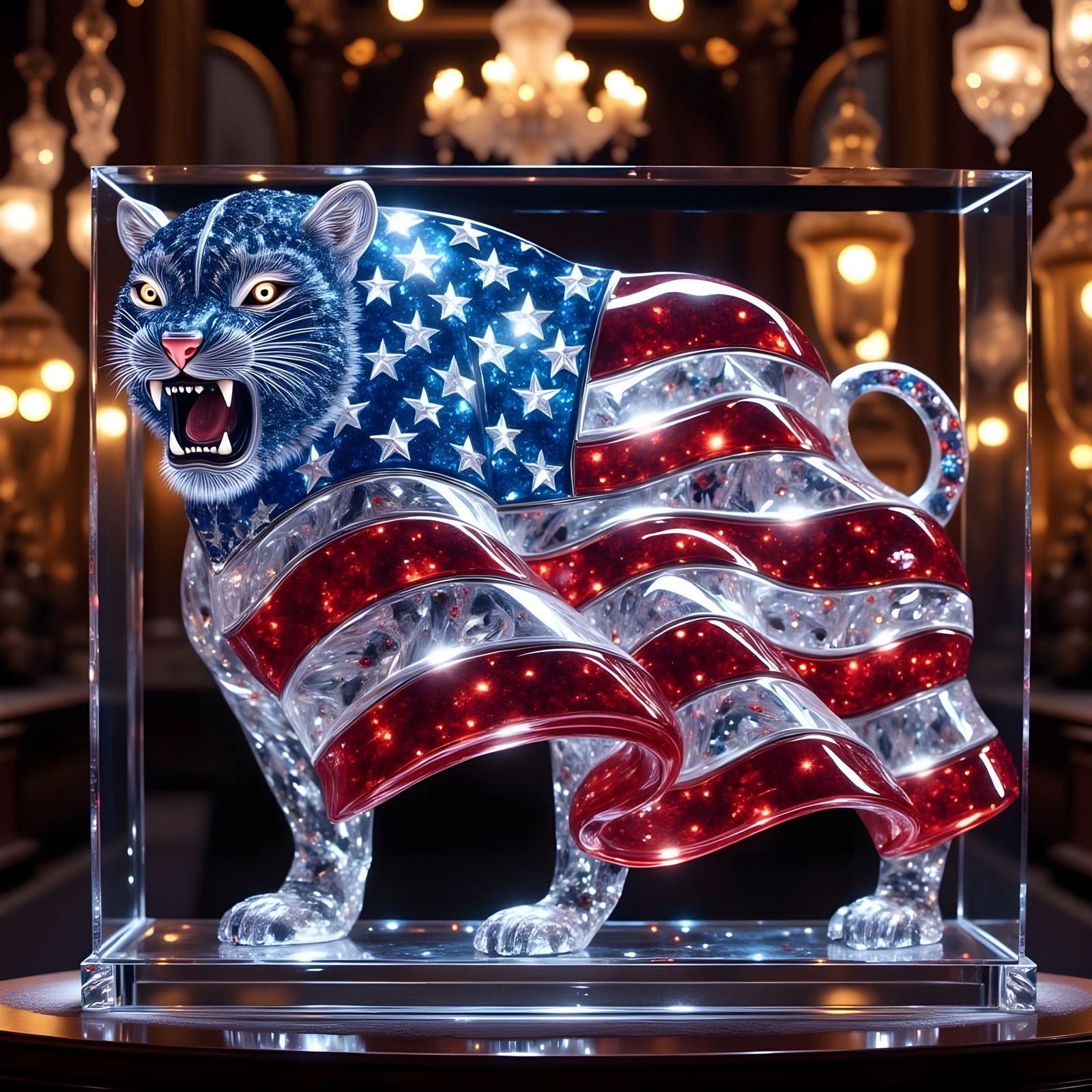 Majestic Tiger Face in Crystal Glass Display