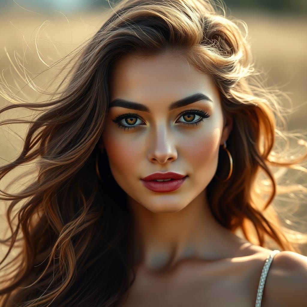 Serene Hyper-Realistic Portrait of a Woman in a Whimsical Ou...