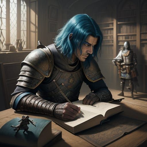 Child Writes Epic Fantasy, Medieval Warriors Battle Behind