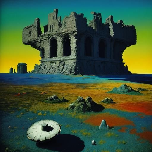 Astronaut on Alien Planet in Surreal Oil Painting